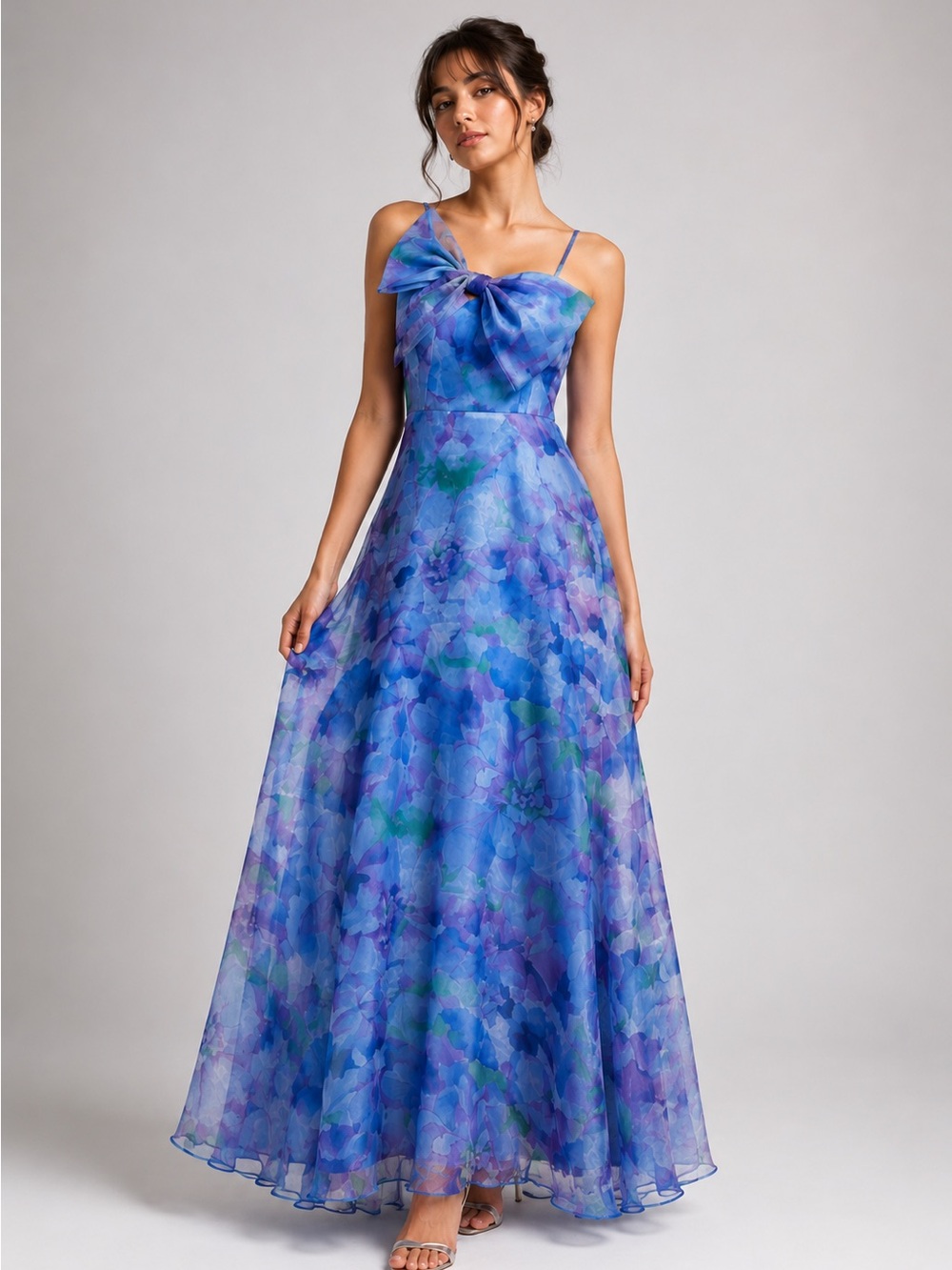 NWT Eliza J Watercolor Bow Bodice Maxi Gown Dress 12